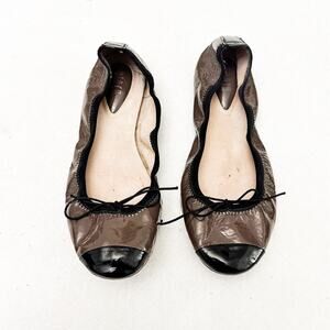 Bloch Patent Leather Cap Toe Gray Black Round Toe Ballet Flat Shoes Size 39.5